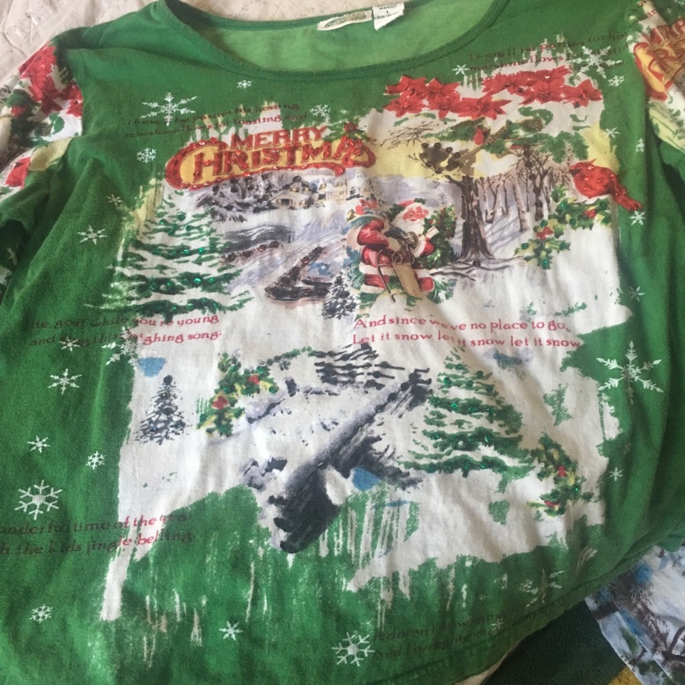 Collections ETC Vintage Christmas lyrics Santa sequined quarter sleeve